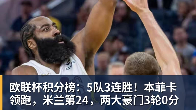 欧联杯积分榜:5队3连胜!本菲卡领跑,米兰第24,两大豪门3轮0分